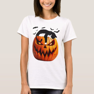 Pompoen kat Tuxedo Halloween brengen opwinding voo T-shirt