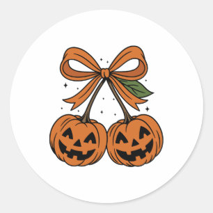 Pompoen Kersen Herfst Girly Halloween Herfst Ronde Sticker