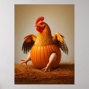 Pompoen kip kunst, grappige kip muur kunst poster