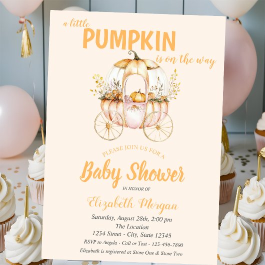 Pompoen Koets Stippen Baby Shower Kaart