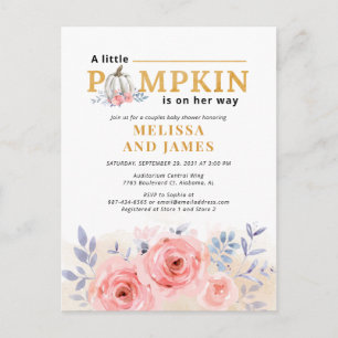 Pompoen Koppels Baby shower Waterverf Bloemen Uitnodiging Briefkaart
