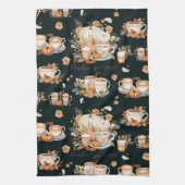 Pompoen Kruid Seizoen Floral Latte Mok Zwart Theedoek (Verticaal)