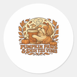 Pompoen Kruiden Shih Tzu Retro Herfst Sfeer Essent Ronde Sticker