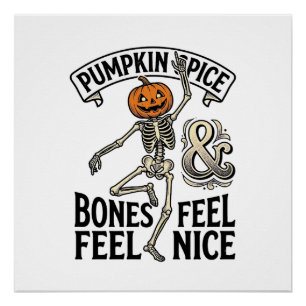 Pompoen Kruiden Skelet Vintage Halloween Dans Shi Perfect Poster