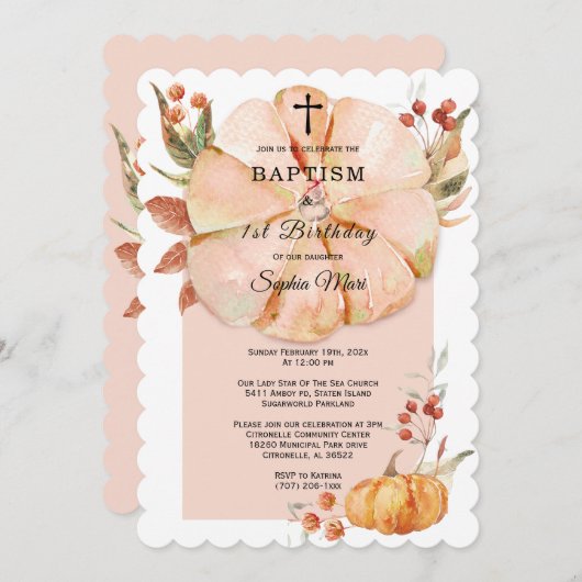 Pompoen Meisje Doop en Eerste Verjaardag Kaart (Voorkant / Achterkant)