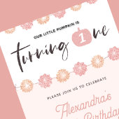 Pompoen Meisje Roze Bloem Halloween 1e verjaardag Kaart