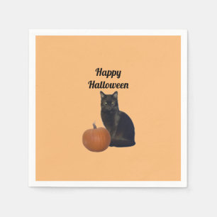 Pompoen met Black Cat Happy Halloween Sinaasappel Servet