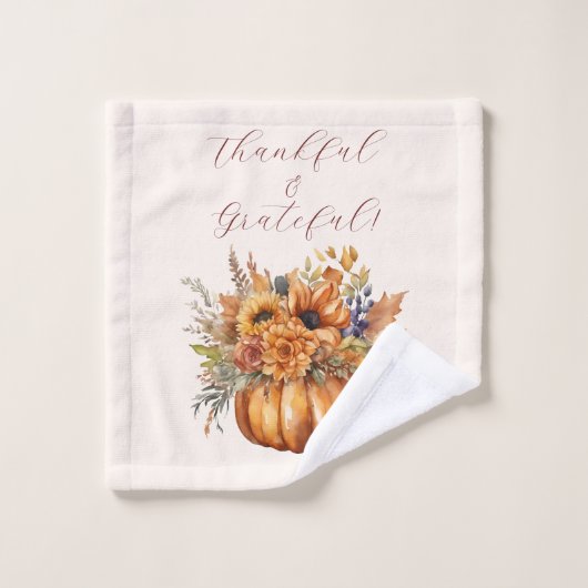 Pompoen met Bloemen-Herfst Decor- Bad Handdoek (Wasdoekje)