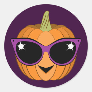 Pompoen met Cool Retro Cat Sunglazen Halloween Ronde Sticker