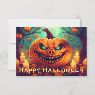 Pompoen met eng gezicht tussen kaarsen, Halloween
