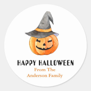 Pompoen met heksenhoed Halloween Ronde Sticker