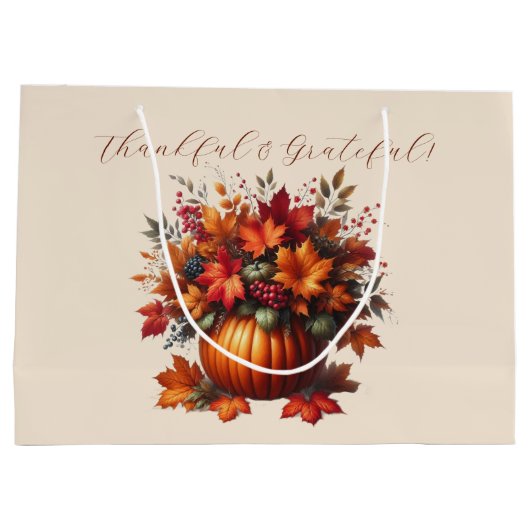 Pompoen met herfstbladeren - Thanksgiving Groot Cadeauzakje (Achterkant)