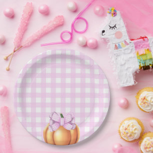 Pompoen met roze strik in kooi baby shower papieren bordje