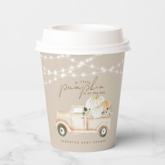 Pompoen minimalistisch modern Herfst Baby shower Papieren Bekers (Achterkant)