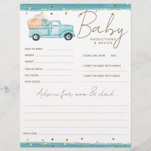 Pompoen Minimalistische Herfst Baby Boy Douche spe (Voorkant)