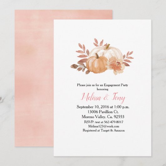 Pompoen moderne aquarel verlovingsfeest kaart (Voorkant / Achterkant)