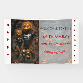 Pompoen Monster Bash Halloween Familie Foto Achter Spandoek