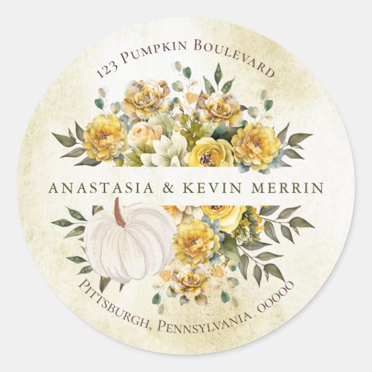 Pompoen Oogst Goud Retour Adres Envelope Seal Ronde Sticker (Voorkant)