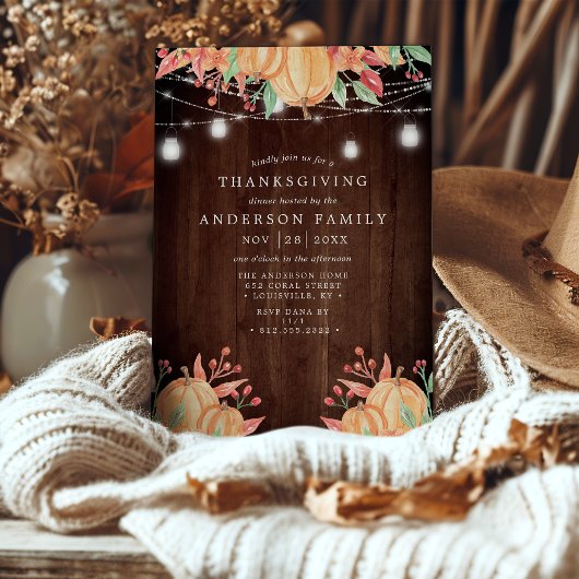 Pompoen Oogst Herfst Slingerlichtjes Thanksgiving Kaart