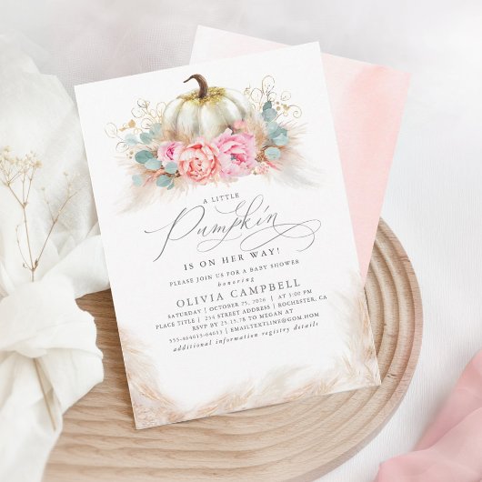 Pompoen op weg - Girl Baby shower Pink Herfst Kaart