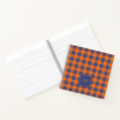 Pompoen Oranje Blauw Tartan Geruit Monogram Gebord Notitieboek (Binnen)
