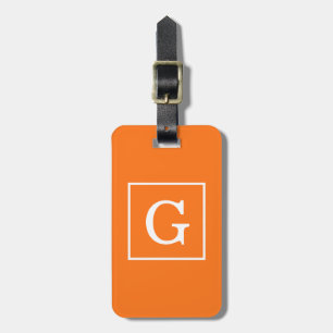 Pompoen Oranje Wit Omlijste Initiële Monogram Bagagelabel