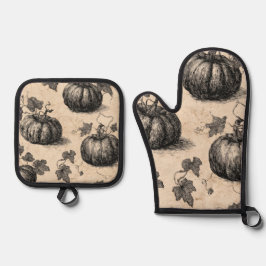 Pompoen ovenhandschoen en pot houder set