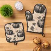 Pompoen ovenhandschoen en pot houder set (Top down)