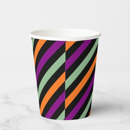 Pompoen, Paarse, groene en zwarte diagonale strepe Papieren Bekers (Rechts)