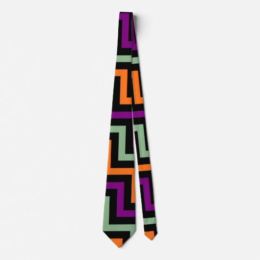 Pompoen, Paarse, groene en zwarte grote D. Chevron Stropdas (Voorkant)