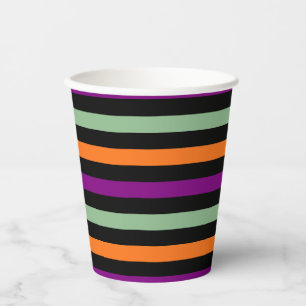 Pompoen, Paarse, groene en zwarte Horiz. Stripes Papieren Bekers