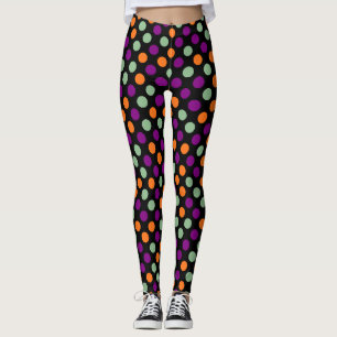 Pompoen, Paarse, groene en zwarte kleur Polka Dots Leggings