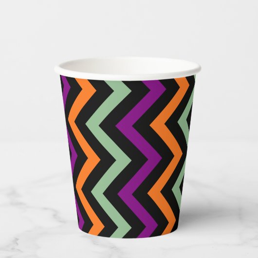 Pompoen, Paarse, groene en zwarte Vert. Chevron Papieren Bekers (Voorkant)