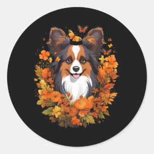 Pompoen Papillon Hond Halloween Thanksgiving Ronde Sticker