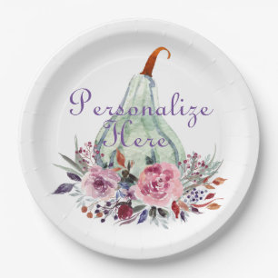 Pompoen pastel elegante herfst bloemachtige herfst papieren bordje