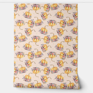 Pompoen pastel perzik goud polka dot florale herfs behang