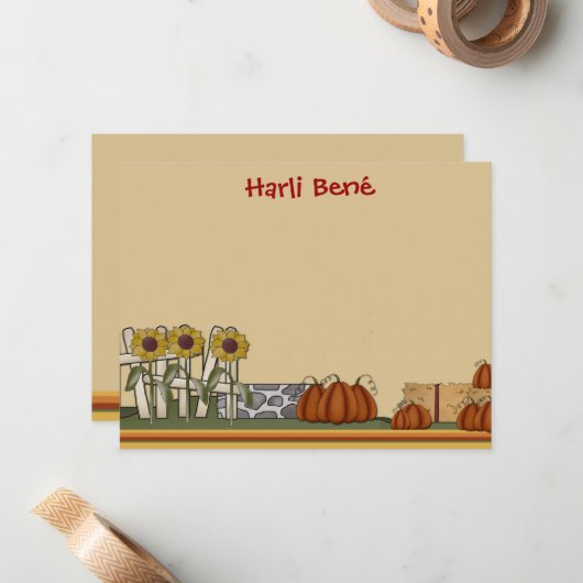 Pompoen Patch Briefpapier Notitiekaartje (Voorkant / Achterkant in situ)