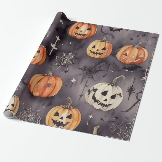 Pompoen Patch Delight: Halloween spooky patroon Cadeaupapier (Uitgerold)