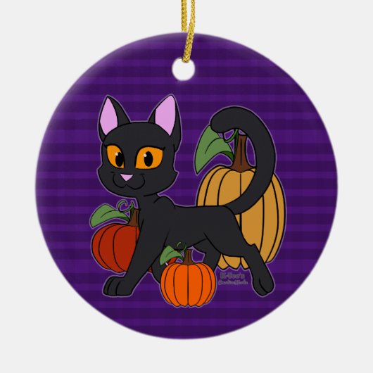 Pompoen Patch Kitty Kat Keramisch Ornament (Voorkant)