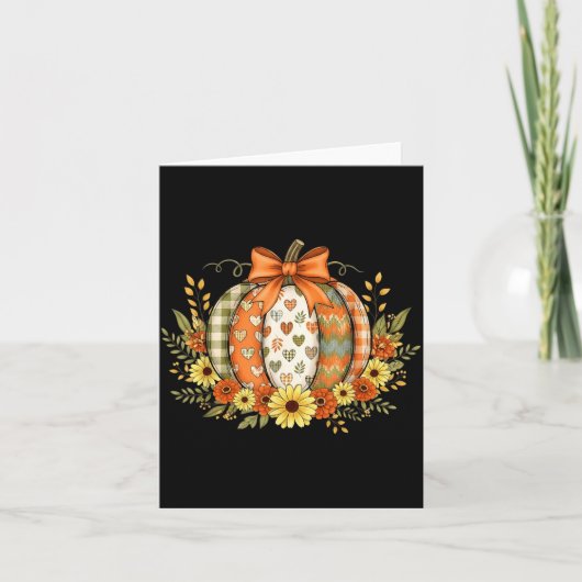 Pompoen Patchwork Bloem Thanksgiving Herfst Kaart (Voorkant)