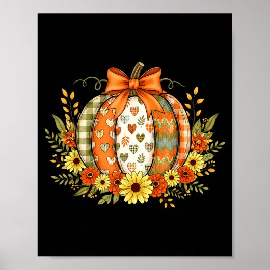 Pompoen Patchwork Bloem Thanksgiving Herfst Poster (Voorkant)