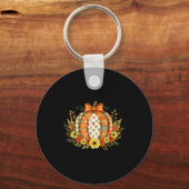 Pompoen Patchwork Bloem Thanksgiving Herfst Sleutelhanger (Voorkant)