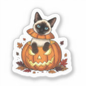 Pompoen Peek Siamese – Schattigee Halloween Siames Sticker (Voorkant)