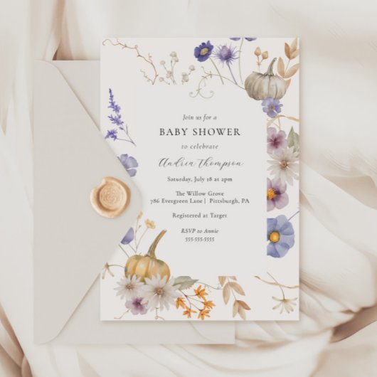 Pompoen Periwinkle Flower Baby shower Kaart