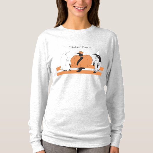 Pompoen Pinguïn Grappig Halloween Lange Mouw T-shirt (Voorkant)