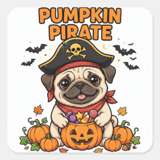 Pompoen Piraat Sticker — Pug Piraat Hoed Snoep Emm