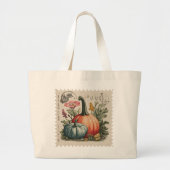 pompoen postzegel Herfst Oogst Grote Tote Bag (Voorkant)