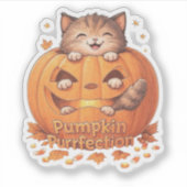 Pompoen Purrfection - Schattigee Halloween Cat Vin Sticker (Voorkant)