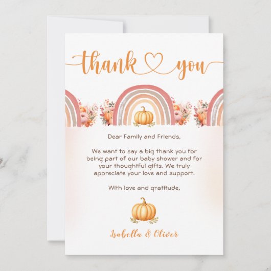 Pompoen regenboog Herfst Baby shower dank u kaart (Voorkant)