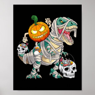 Pompoen Rijden Mummy Dinosaurus Trex Halloween Fun Poster